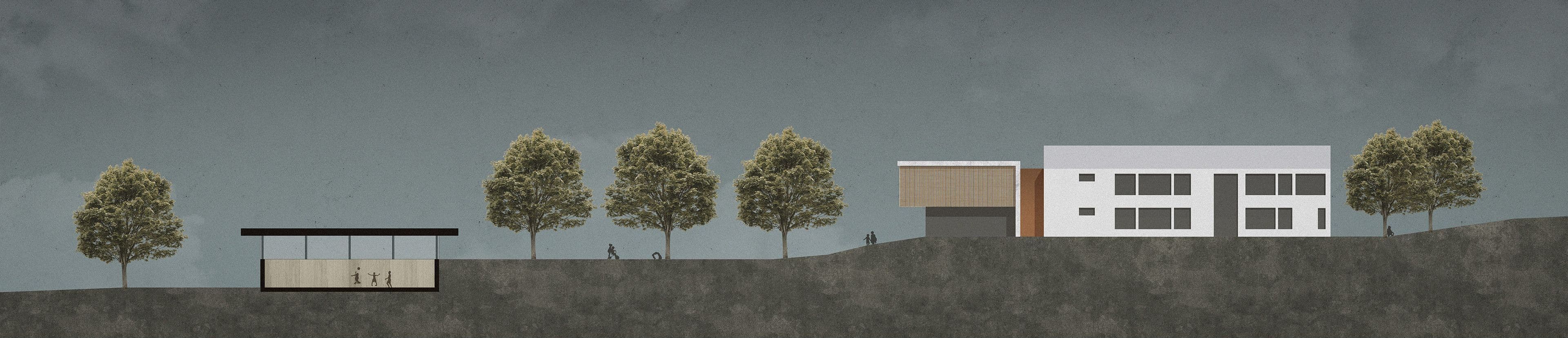 section of the gym hall and backside of the school